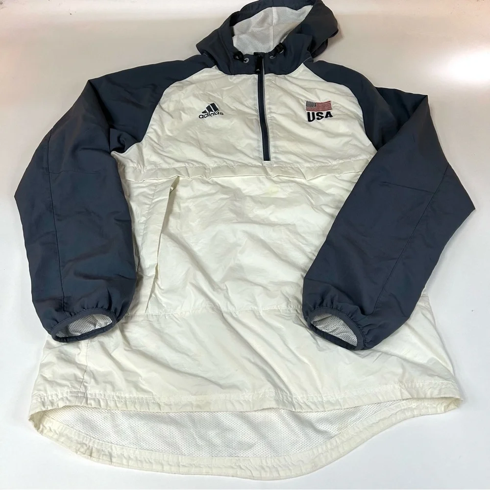 Adidas Men’s Windbreaker Lightweight Jacket Size Medium USA Gray White #2947 - Picture 1 of 11